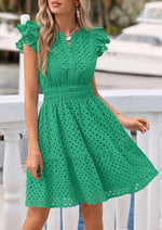 Load image into Gallery viewer, PRETTYGARDEN Women's 2026 Summer Sundresses Eyelet Cap Sleeve V Neck Short Boho Wedding Guest Dress Beach Vacation Clothes (Green,Medium)
