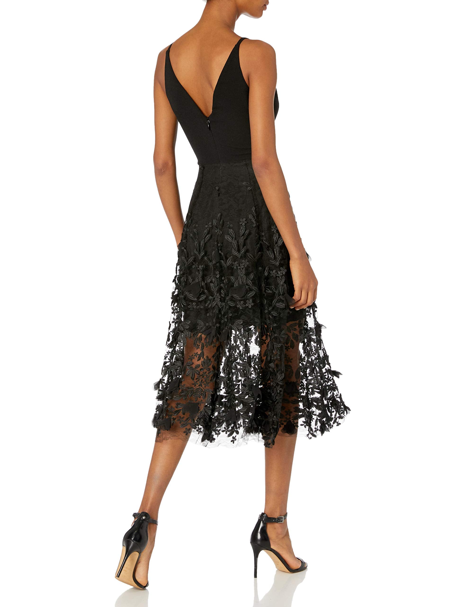 Dress the Population Women's Darleen Sleeveless 3D Floral Fit & Flare Midi Dress -Black, M