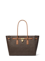 Load image into Gallery viewer, Michael Kors Hamilton Large Tote, Gold-Tone Hardware/MK Signature Coated Twill/Brown/Acorn
