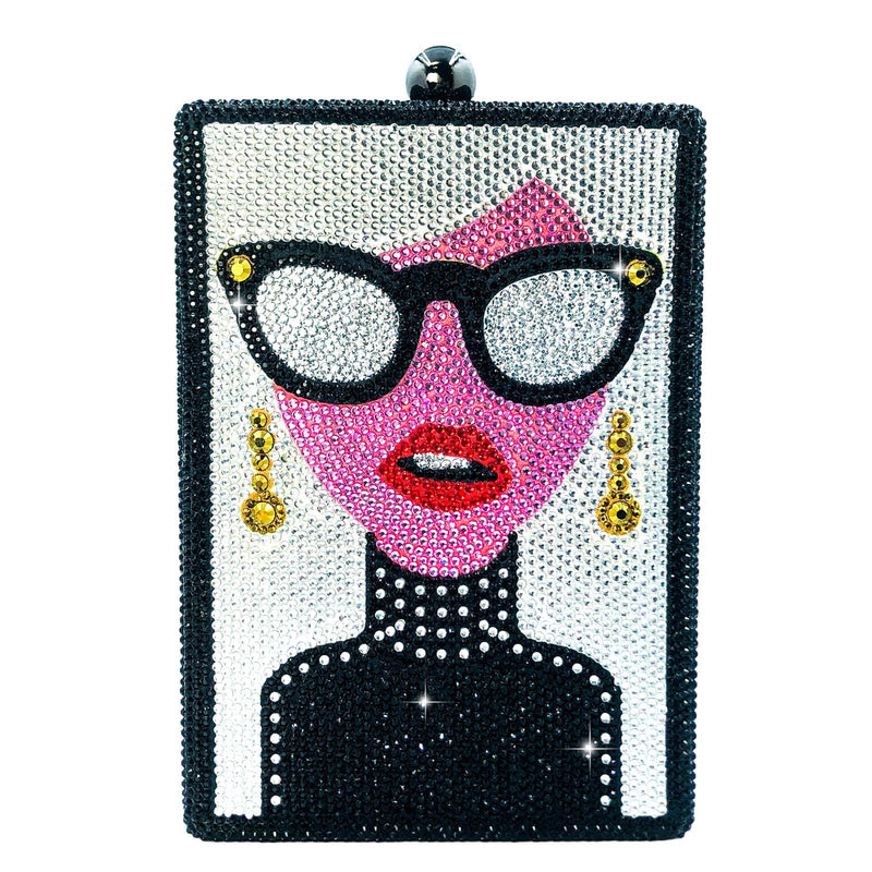 Boutique De FGG Retro Crystal Clutch Purses for Women Luxury Rhinestone Evening Bag Novelty Formal Party Clutch Handbag,Mini,Silver Cartoon Characters