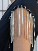 Load image into Gallery viewer, liher Womens Sexy V Neck Sleeveless Split Maxi Formal Dress with Rhinestone Fringe Cocktail Wedding Guest Prom Dresses, Black Large
