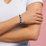 Load image into Gallery viewer, KEZEF Tennis Bracelets For Women - Cubic Zirconia - Oval 7x5mm Blue Sapphire Gemstones - Round 2.50mm White CZ - Silver Plated Brass - 7 Inch - Hypoallergenic Bracelets
