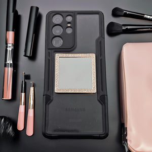 Wireless City Diamond Bling Makeup Mirror for Phone Case - Rose Gold, Stick-On Vanity Mirror with Cubic Zirconia Stones, Universal Fit, Perfect for Selfies and Makeup Touch-Ups