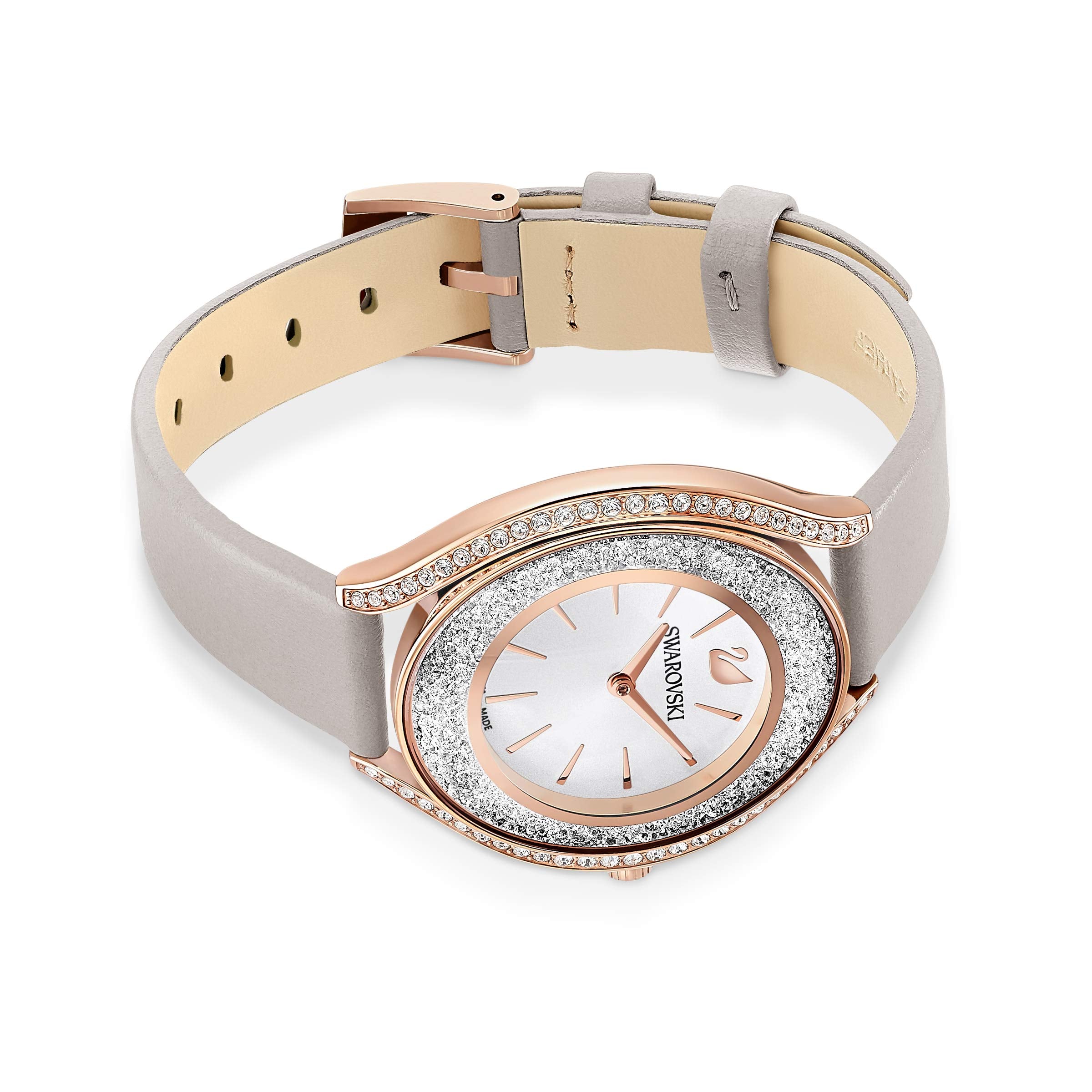 SWAROVSKI Crystalline Aura Watch, Leather Strap, Gray, Rose-Gold Tone; Swiss Made