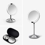 Load image into Gallery viewer, simplehuman Sensor Mirror, 5&quot; Round Rechargeable Mini Travel Makeup Mirror, 10x Magnification, Brushed Stainless Steel
