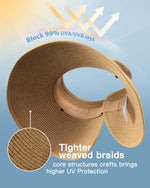 Load image into Gallery viewer, FURTALK Sun Visor Hats for Women Wide Brim Straw Ponytail Summer Beach Hat UV UPF Packable Foldable Travel Khaki
