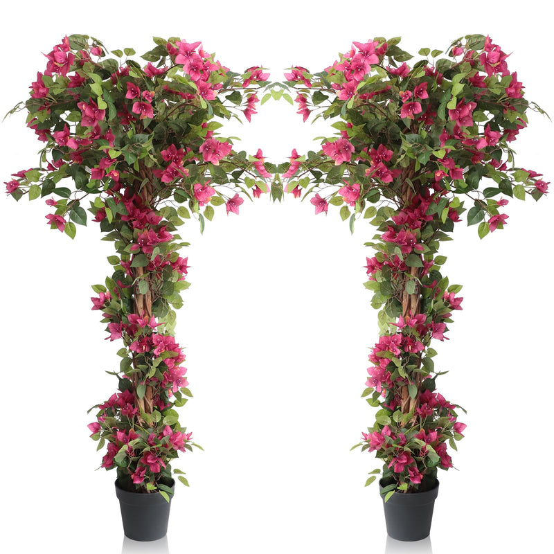 5 Feet Artificial Bougainvillea Flowers Trees, Faux Blooming Tree with Black Plastic Pot, Fake Bougainvillea Plants Potted for Decor Indoor or Outdoor Home Office, 2 PCS (63 inch)