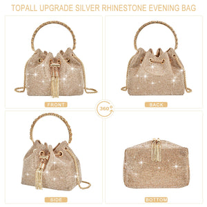TOPALL Upgrade Rhinestone Evening Bag Bling Purse Sparkly Diamond Silver Clutch Purses for Women Party Club Wedding Prom (Medium)