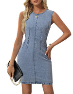 Load image into Gallery viewer, NENONA Womens Sleeveless Denim Mini Dress Casual Stretchy Waist Tank Jean Dresses,Greyblue,S
