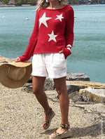 Load image into Gallery viewer, Winioder Women American Flag Sweater 4th of July Long Sleeve Crewneck Star Sweatshirt Vintage Hollow Out Knit Pullover Jumper Tops(Star Red,S)

