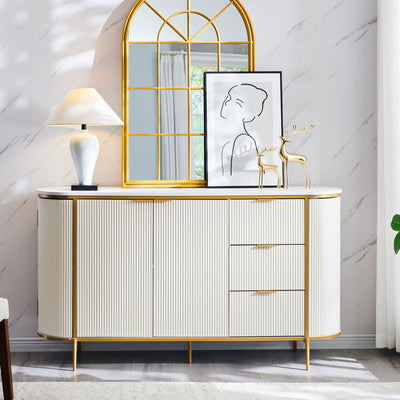 T4TREAM Fluted Sideboard Buffet Cabinet, Modern 60" Buffet Table Coffee Bar Wine Bar Storage Console Cabinet, Accent Table for Dining Room, Living Room, Hallway (Off White)