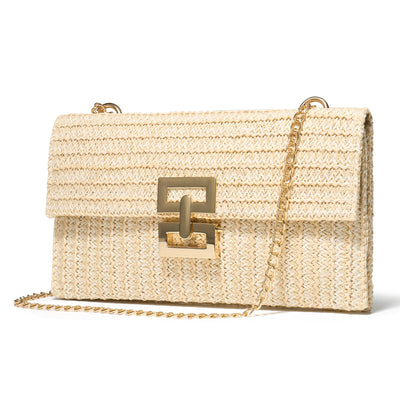 SWEETV Straw Purse Woven Beach Bag Summer Straw Clutch Purse Boho Crossbody Bags for Women Small Raffia Shoulder Bag