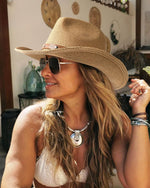 Load image into Gallery viewer, FURTALK Straw Cowboy Sun Hats for Women Men Western Cowgirl Hats with Wind Lanyard UPF 80+ Beach Hat Khaki
