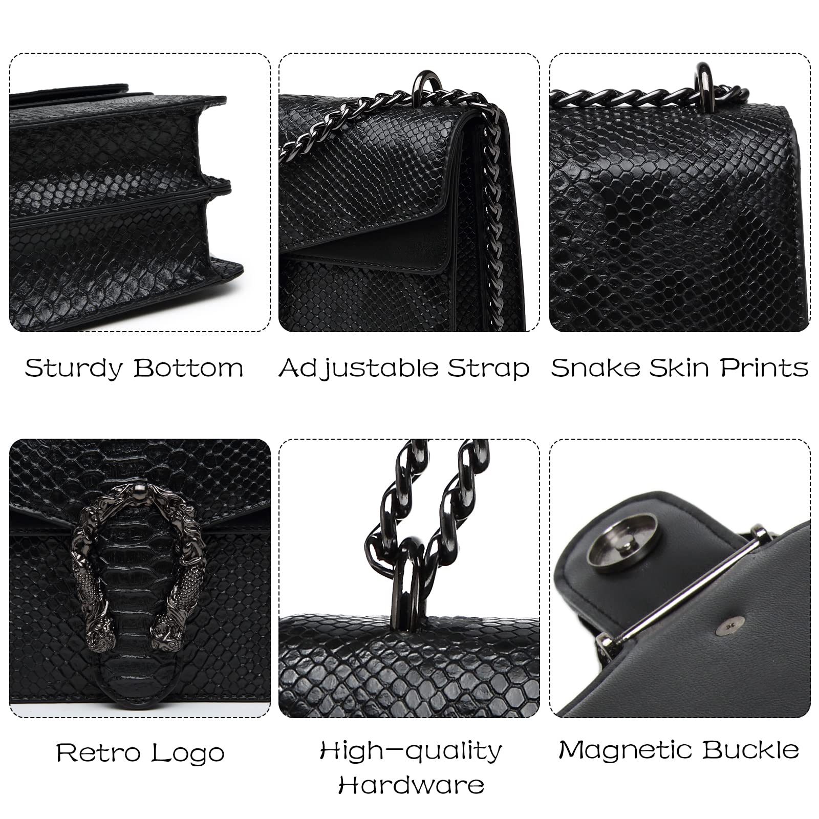MYHOZEE Crossbody Bags for Women - Snake Printed Clutch Purses Leather Shoulder Bags Chain Strap Evening Handbags Brown