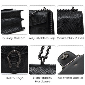 MYHOZEE Crossbody Bags for Women - Snake Printed Clutch Purses Leather Shoulder Bags Chain Strap Evening Handbags Brown