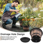Load image into Gallery viewer, Quarut 3 Pack 10 inch Plant Pots,Whiskey Barrel Planters with Drainage Holes &amp; Saucer, Plastic Decoration Flower Pots Imitation Wine Barrel Design, for Indoor &amp; Outdoor Garden Home Plants (Brown)

