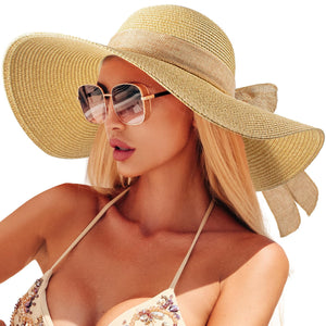 Beach Hats for Women, Straw Sun Hat with Wide Brim, Summer Floppy Beach Hats for Women, Packable Floppy Straw Garden Hat