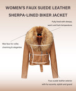 Load image into Gallery viewer, Bellivera Women's Faux Leather Suede Jacket Motocycle Sherpa-Lined Coat with Removable Fur Collar 8830 Brown M
