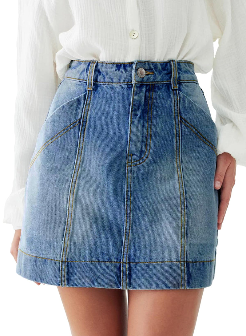 Sidefeel Women's Jean Skirt High Waisted Stretch Casual Trendy Summer Mini Denim Skirt Dress Medium Blue