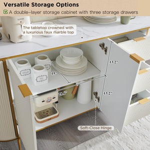 T4TREAM Fluted Sideboard Buffet Cabinet, Modern 60" Buffet Table Coffee Bar Wine Bar Storage Console Cabinet, Accent Table for Dining Room, Living Room, Hallway (Off White)
