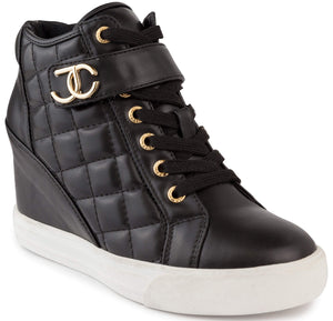 Juicy Couture Womens Wedge Sneakers High Top Womens Sneakers with Wedge, Wedgies Sneakers for Women-Journey 8 Black