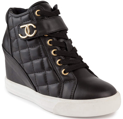 Juicy Couture Womens Wedge Sneakers High Top Womens Sneakers with Wedge, Wedgies Sneakers for Women-Journey 8 Black