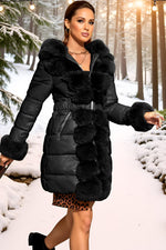 Load image into Gallery viewer, RISISSIDA Puffer Jacket Women Winter Down Faux Fur Lined Puffy Coat with Long Collar Hood, Thicken Quilted Warm Leather Bubble Overcoat Black M

