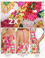 Load image into Gallery viewer, GRACE KARIN 2026 Women's Summer Maxi Floral Dress, Spaghetti Strap Tie Front Boho Sundress with Pockets, Pink Yellow M
