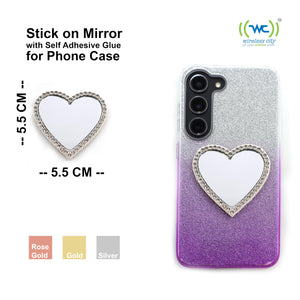 Wireless City Diamond Bling Makeup Mirror for Phone Cases Cell Phone Mirror for Makeup (Heart Shape Phone Mirror-Silver)