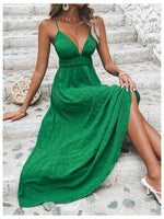 Load image into Gallery viewer, Milumia Women's Summer V Neck Backless Maxi Dress Boho Spaghetti Strap A Line Flowy Beach Long Sundress Green Medium
