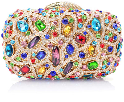 MOSSMON Luxury Crystal Clutch Rhinestones Evening Bag (Gold/colorful)
