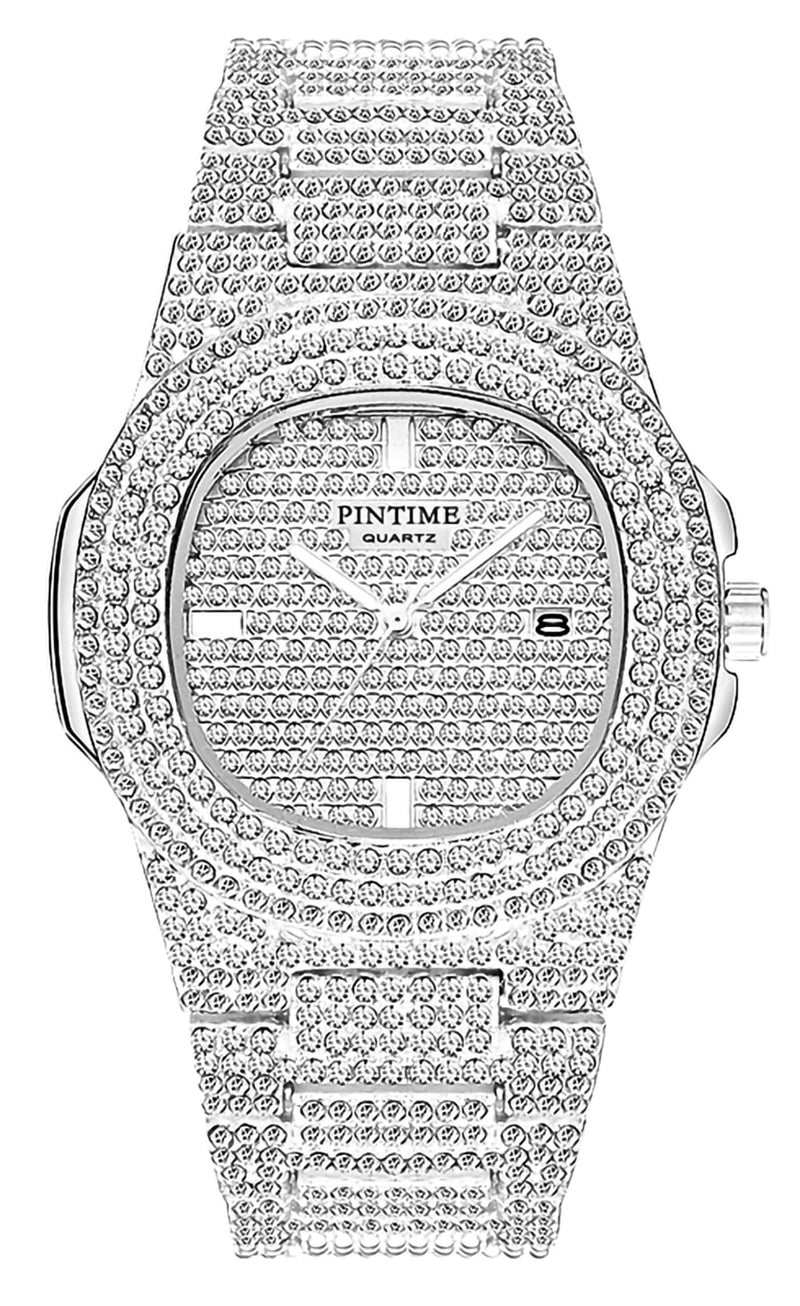 Luxury Unisex Watch Crystal Diamond Watches Big Face Women's Men's Quartz Watch Gold Color Silver Color Rose Gold Stainless Steel Bracelet Band (Silver)