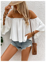 Load image into Gallery viewer, SweatyRocks Women&#39;s Sexy Cute Off Shoulder Ruffle Hem Flowy Chiffon Blouses Top White Small

