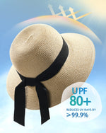 Load image into Gallery viewer, FURTALK Womens Beach Sun Straw Hat UV UPF 80+ Travel Foldable Brim Summer UV Hat Mixed Beige

