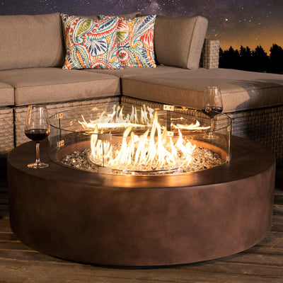 COSIEST Outdoor Propane Fire Pit Coffee Table w Dark Bronze 40.5" Round Base Patio Heater, CSA Certified, 50,000 BTU Stainless Steel Burner, Wind Guard, Transparent Gray Fire Glass, Waterproof Cover