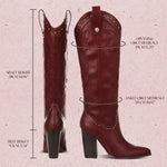 Load image into Gallery viewer, VOMIRA Knee High Burgundy Cowboy Boots for Women - Pointed Toe Chunky High Heels Pull-on Embroidered Western Boots for Wide Calf Cowgirls
