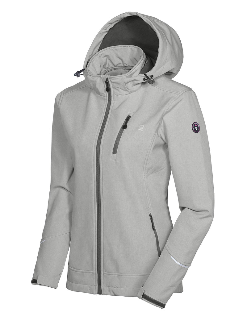 Little Donkey Andy Women's Softshell Jacket Ski Jacket with Removable Hood, Fleece Lined Light Gray Heather Size XS