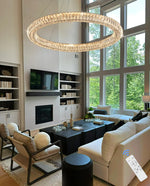 Load image into Gallery viewer, IDEQUY Modern Crystal Chandelier Dimmable LED 47.5&quot; Ring Pendant Light Adjustable Round Chrome Crystal Chandelier Light Fixtures for Dining Room Living Room
