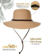 Load image into Gallery viewer, FURTALK Womens Wide Brim Sun Hat with Wind Lanyard UPF Summer Straw Sun Hats for Women Khaki

