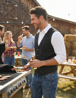 Load image into Gallery viewer, COOFANDY Men's Suede Leather Cowboy Vest Casual Western Wedding Vest Jacket Slim Fit Waistcoat

