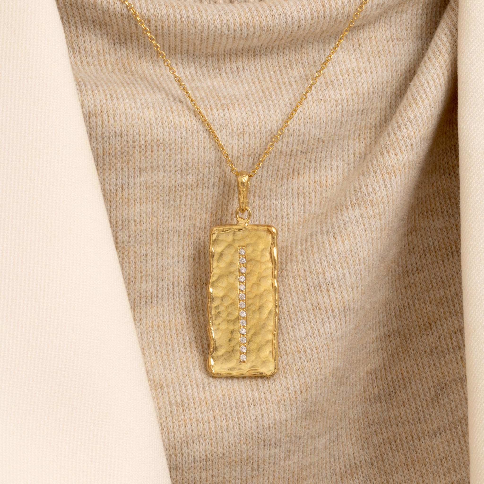 JEAN RACHEL JEWELRY 14K Gold Plated Sterling Silver Necklace for Women - Vertical Bar with Cubic Zirconia Vintage Design - Hypoallergenic,Lead & Nickel Free - Artisan Handcrafted Statement Necklace