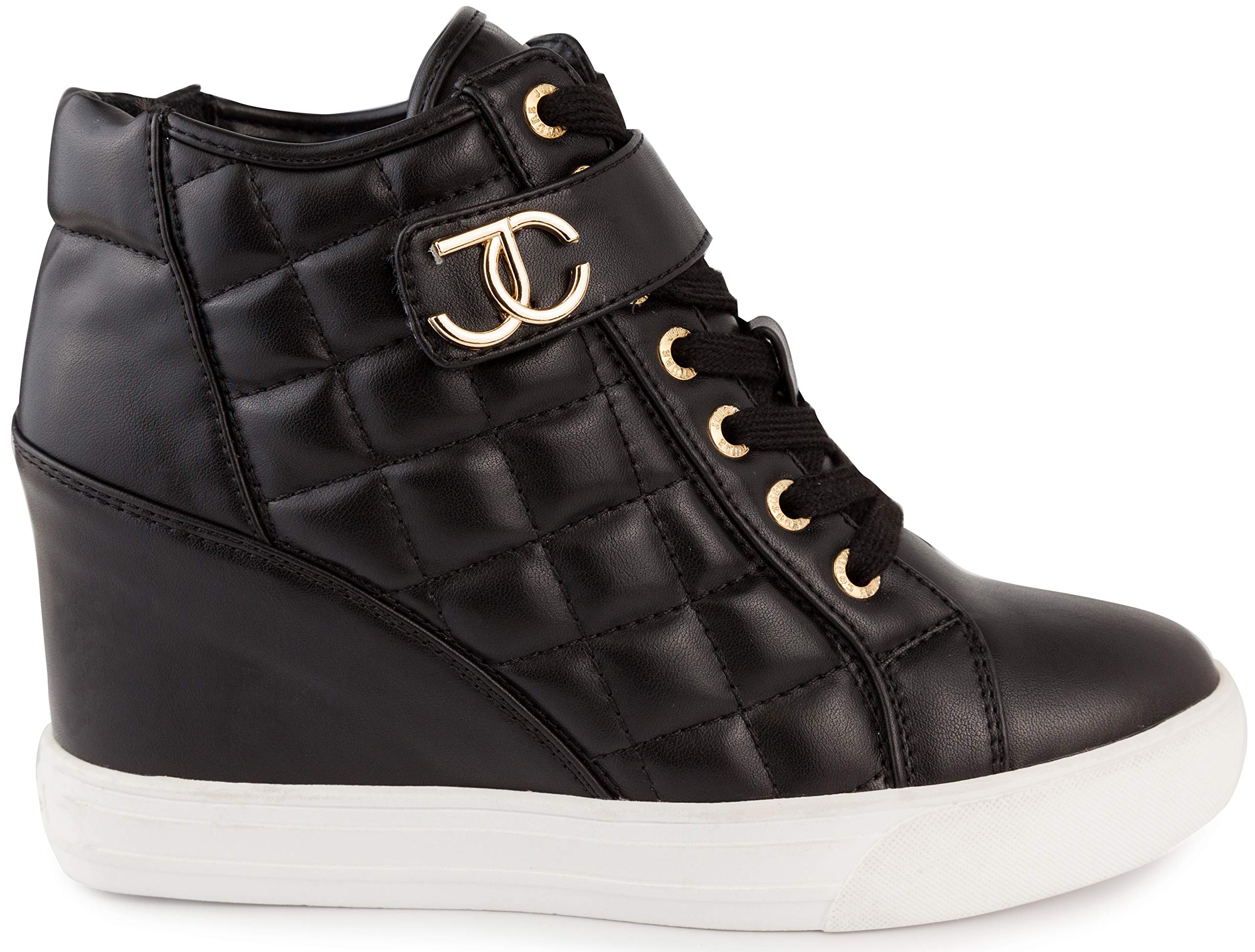 Juicy Couture Womens Wedge Sneakers High Top Womens Sneakers with Wedge, Wedgies Sneakers for Women-Journey 8 Black