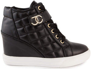 Juicy Couture Womens Wedge Sneakers High Top Womens Sneakers with Wedge, Wedgies Sneakers for Women-Journey 8 Black