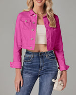 Load image into Gallery viewer, luvamia Womens Fashion Long Sleeve Button Down Stretchy Jean Jacket Women Denim Jacket Pink Denim Jacket Lightweight Jacket Women Women Jacket Hot Pink Size Medium Fits Size 8 / Size 10
