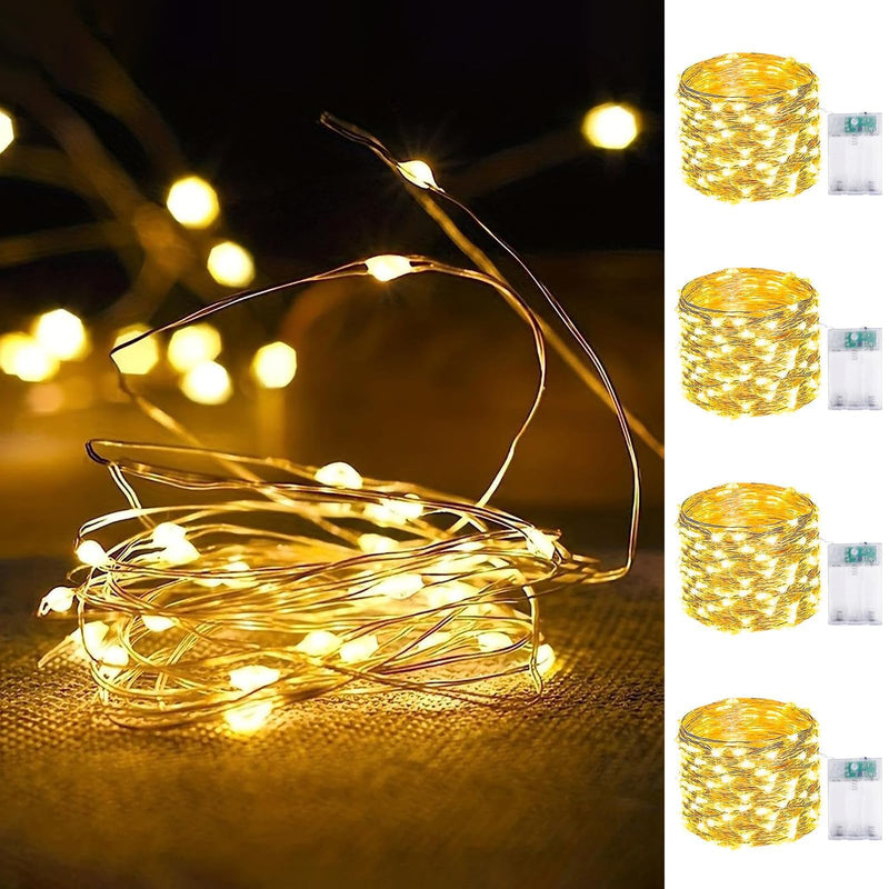 4-Pack Fairy Lights Battery Operated with Timer, Waterproof 16FT 50 LED String Lights Indoor Outdoor, Cuttable Starry Fairy Lights for Christmas Home Bedroom Wedding DIY Centerpiece Decor (Warm White)