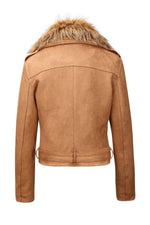 Load image into Gallery viewer, Bellivera Women's Faux Leather Suede Jacket Motocycle Sherpa-Lined Coat with Removable Fur Collar 8830 Brown M
