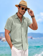 Load image into Gallery viewer, COOFANDY Men&#39;s Casual Shirts Button Up Shirt Linen Summer Beach Outfit Yoga Tee Light Green Large
