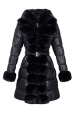 Load image into Gallery viewer, RISISSIDA Puffer Jacket Women Winter Down Faux Fur Lined Puffy Coat with Long Collar Hood, Thicken Quilted Warm Leather Bubble Overcoat Black M

