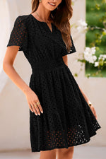 Load image into Gallery viewer, PRETTYGARDEN Womens 2025 Summer Short Dress V Neck Short Sleeve A Line Hollow Out Lace Ruffle Cute Casual Beach Party Dresses (Black,Small)
