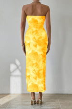 Load image into Gallery viewer, PRETTYGARDEN Women&#39;s Summer Maxi Bodycon Dresses Strapless Tube Top Printed Long Party Club Slit Dress (Floral Yellow,Medium)
